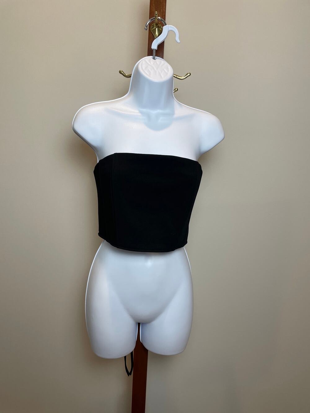 Forever 21 Top Black Strapless Cropped Corset Lace Tie Back Size M New With Tag